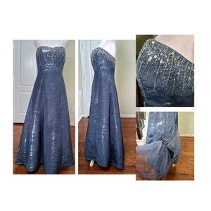Sean Collection Strapless Ballgown M Blue Metallic Sequin Formal Evening Dress